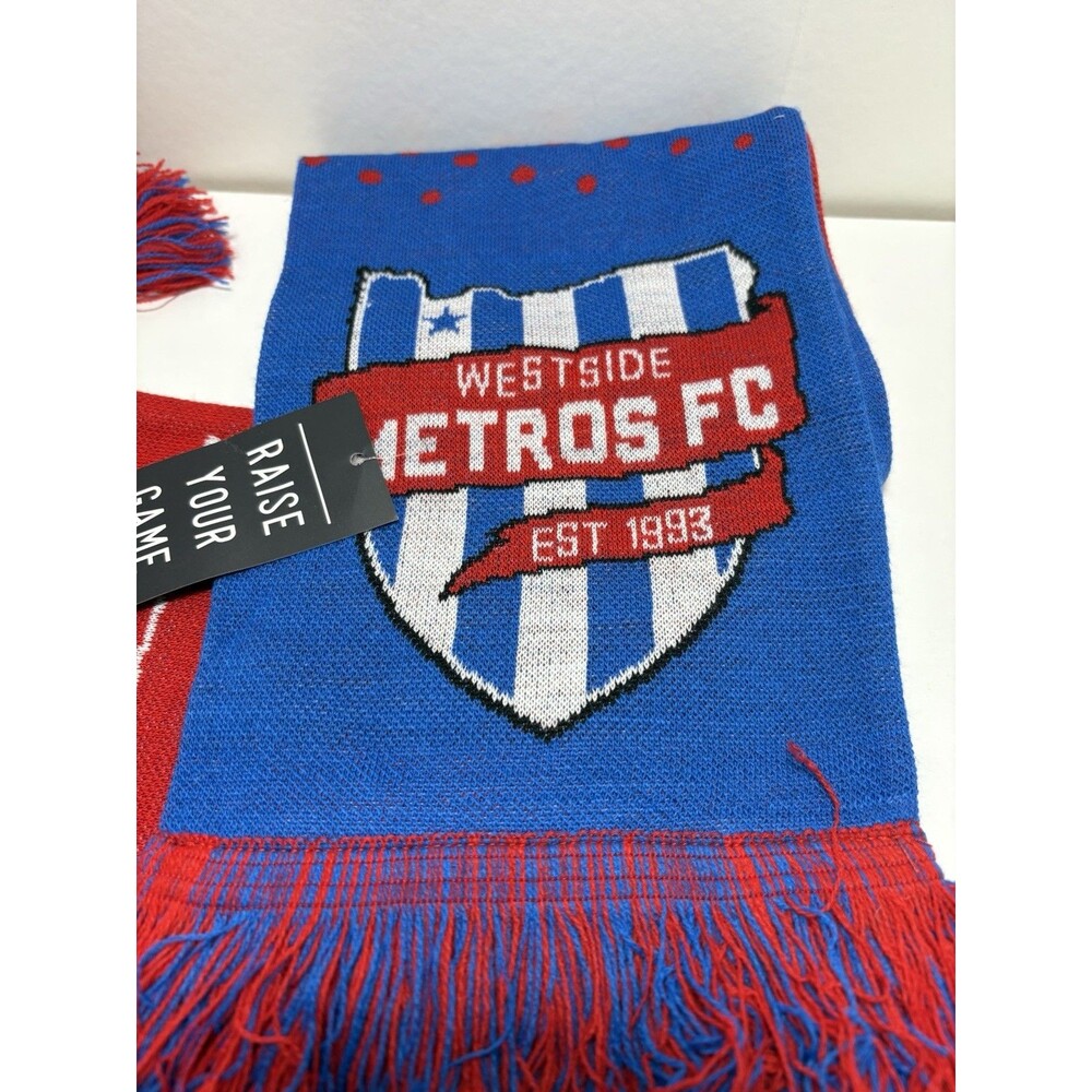 Westside Metros FC Soccer Scarf Blue Red Knit Fringe Fan Gear Oregon Est 1993
